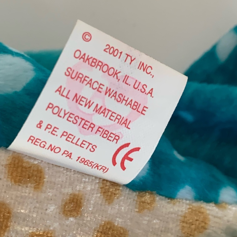 NWT Beanie Baby Ty Poseidon Whale 2000 Retired Vintage Ocean Blue Tan Polka Dots - Picture 10 of 15